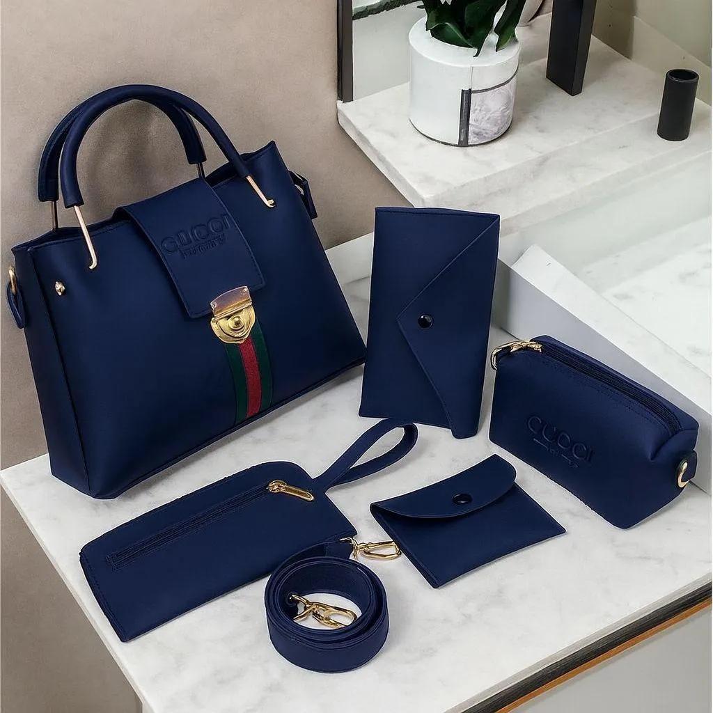 5 Pcs Women Handbag Set – Luxury Tote Bag with Wallet, Pouch & Accessories (Multi Colors Available)