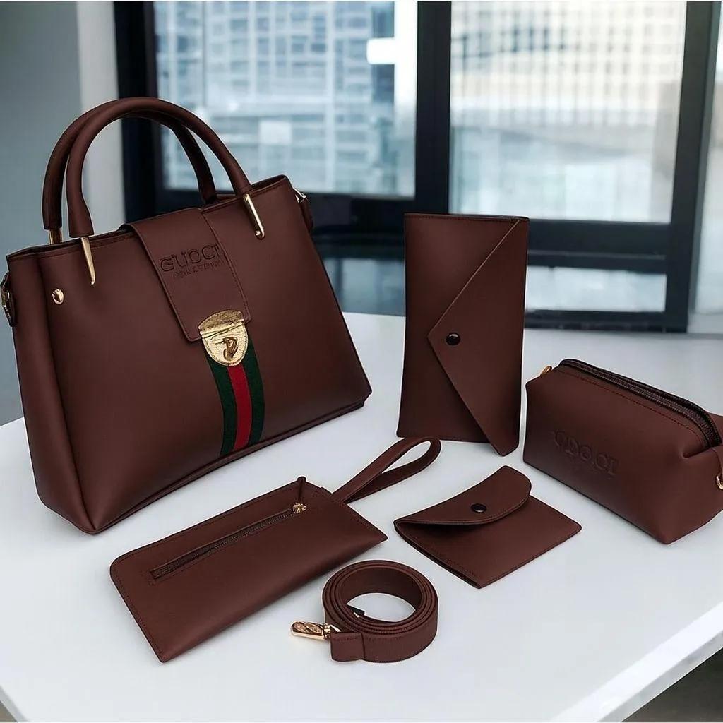 5 Pcs Women Handbag Set – Luxury Tote Bag with Wallet, Pouch & Accessories (Multi Colors Available)